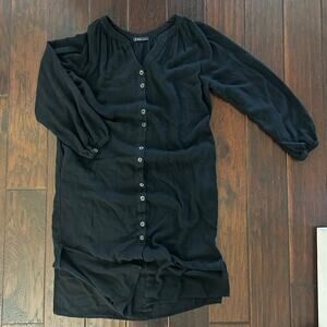 Very J Black knee length button up dress 100% Cotton 3/4 sleeve relaxed fit